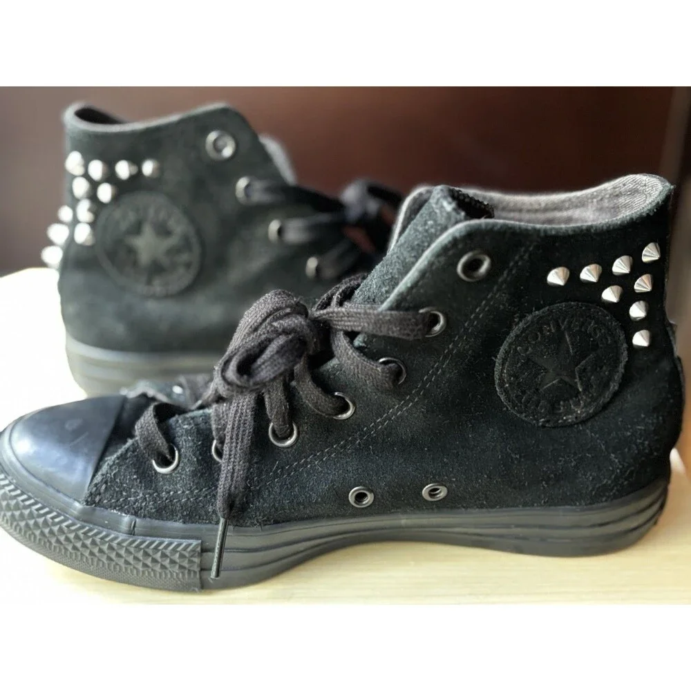 New RARE Edgy Black Suede-like Studded Converse Chucks Unisex 5/7 SAMPLE Shoes
